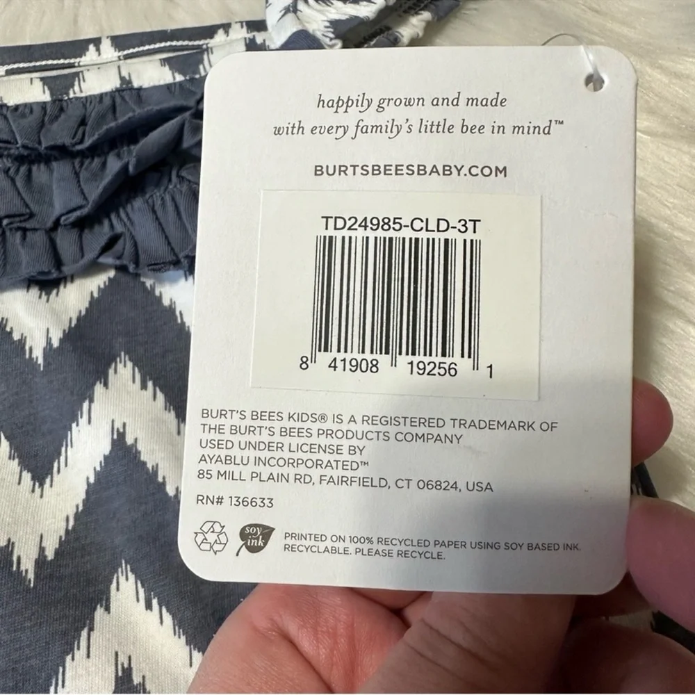 NWT Burt's Bees Baby Ikat Chevron Ruffle Tee & Baby Knit Terry Short Set‎